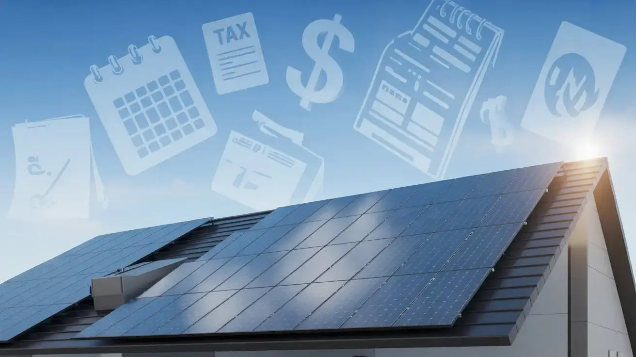 Federal Solar Tax Credit 2026: What Homeowners Need to Know with solar panels on a roof and financial documents