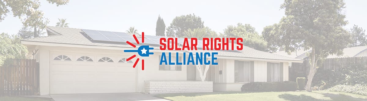 Freedom Forever joins Solar Rights Alliance logo displayed on a sunny residential home with solar panels.